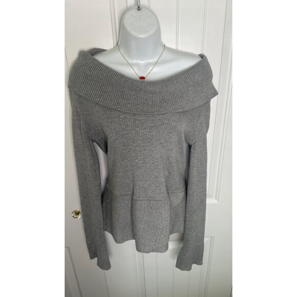 White House Black Market Womens Off-Shoulder Gray Ribbed Knit Sweater S - Picture 2 of 6